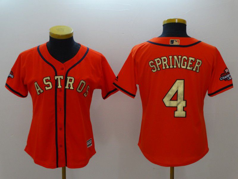 Women Houston Astros #4 Springer Orange Champion Edition MLB Jerseys->women mlb jersey->Women Jersey